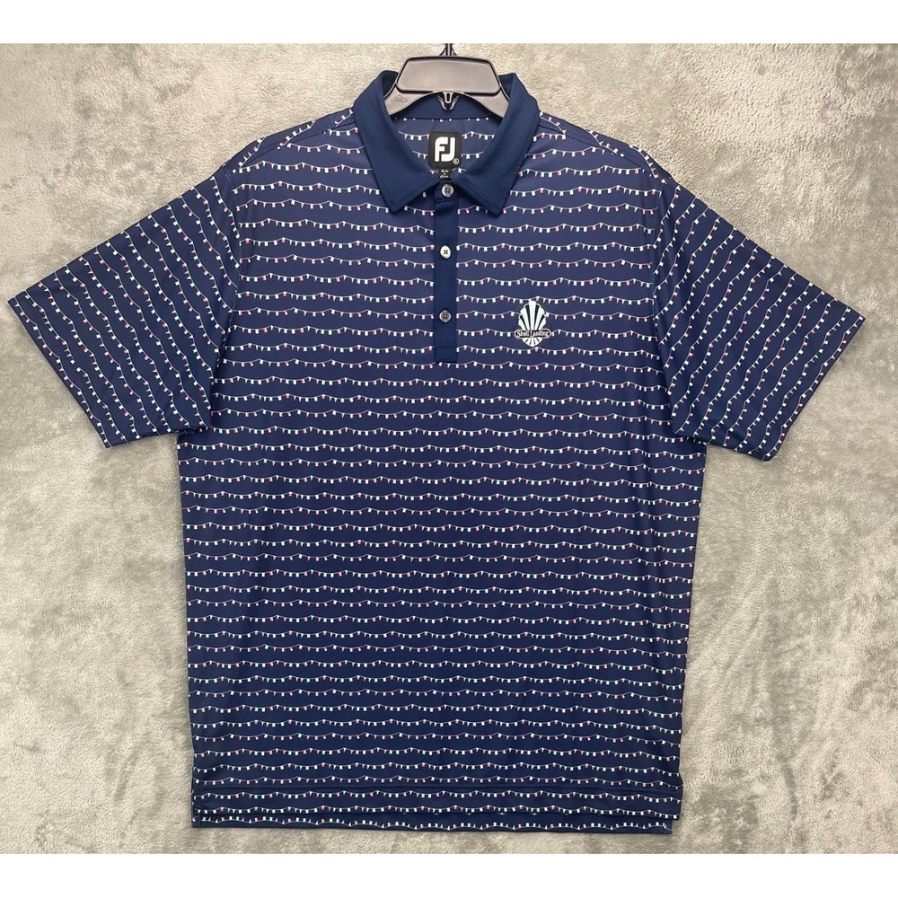 FootJoy Men's Performance Polo Shirt XL Navy Geometric Golf Short Sleeve